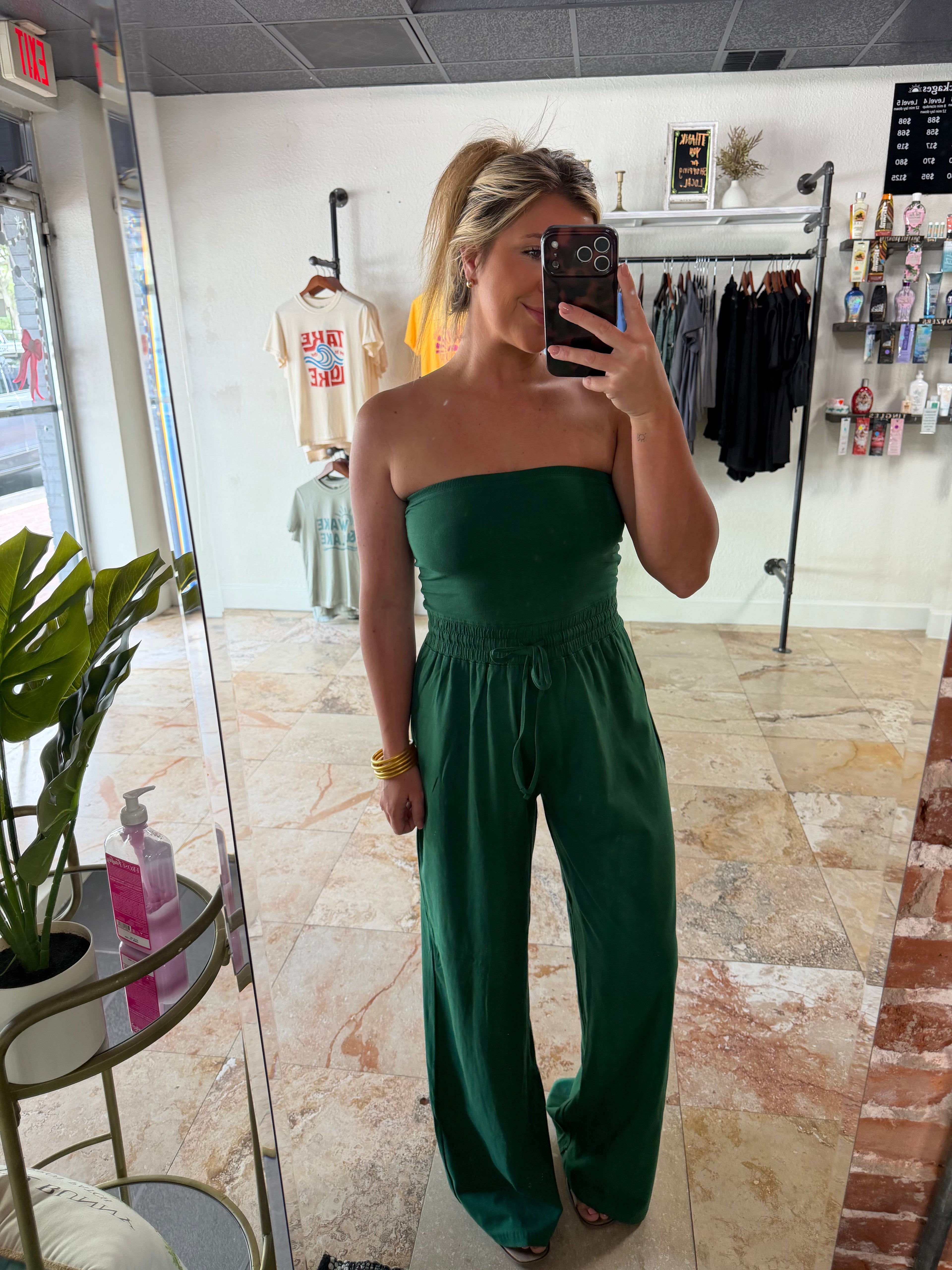 Green Strapless Jumpsuit