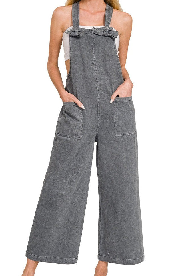 Ash Black Washed Knot Jumpsuit