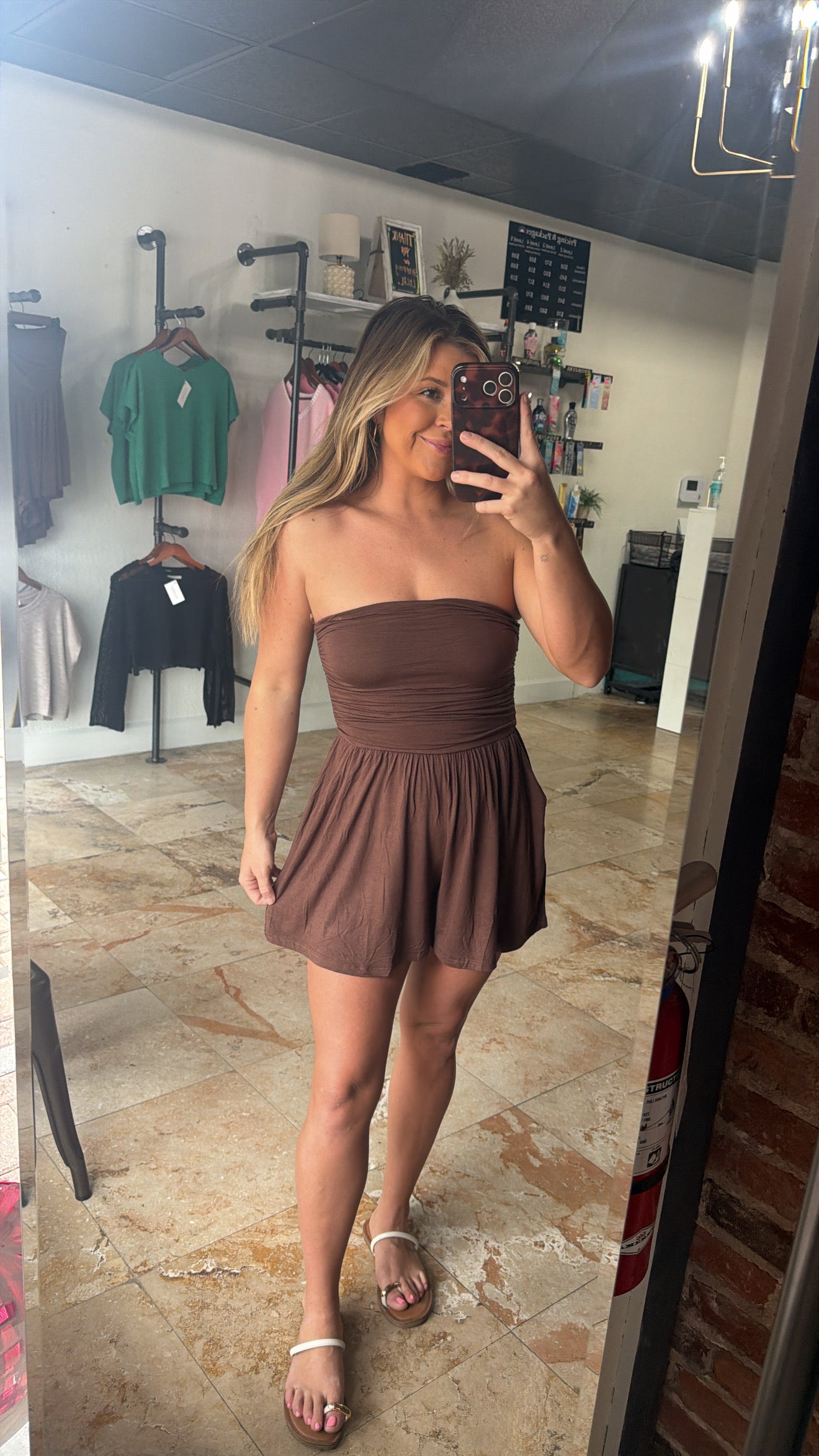 Brown Strapless romper